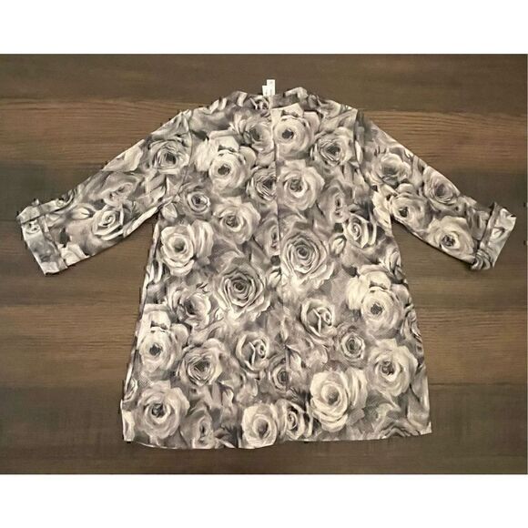 Honeyme GABBY FLORAL PRINT 3/4 SLEEVE TOP - CHARCOAL GREY - Picture 5 of 9